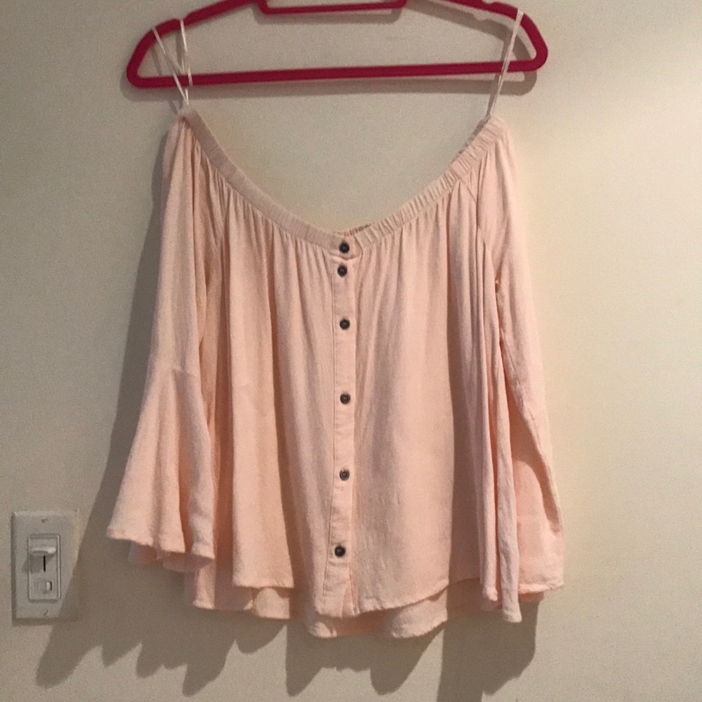 ASTR Pink off shoulder top with bell sleeves